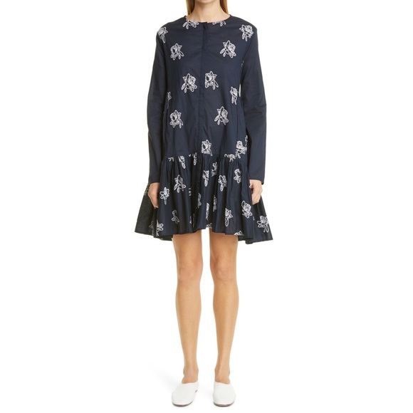 Merlette Dress Caliza A Line Navy Embroidered Long Sleeve Shirtdress Size Small - Picture 8 of 8